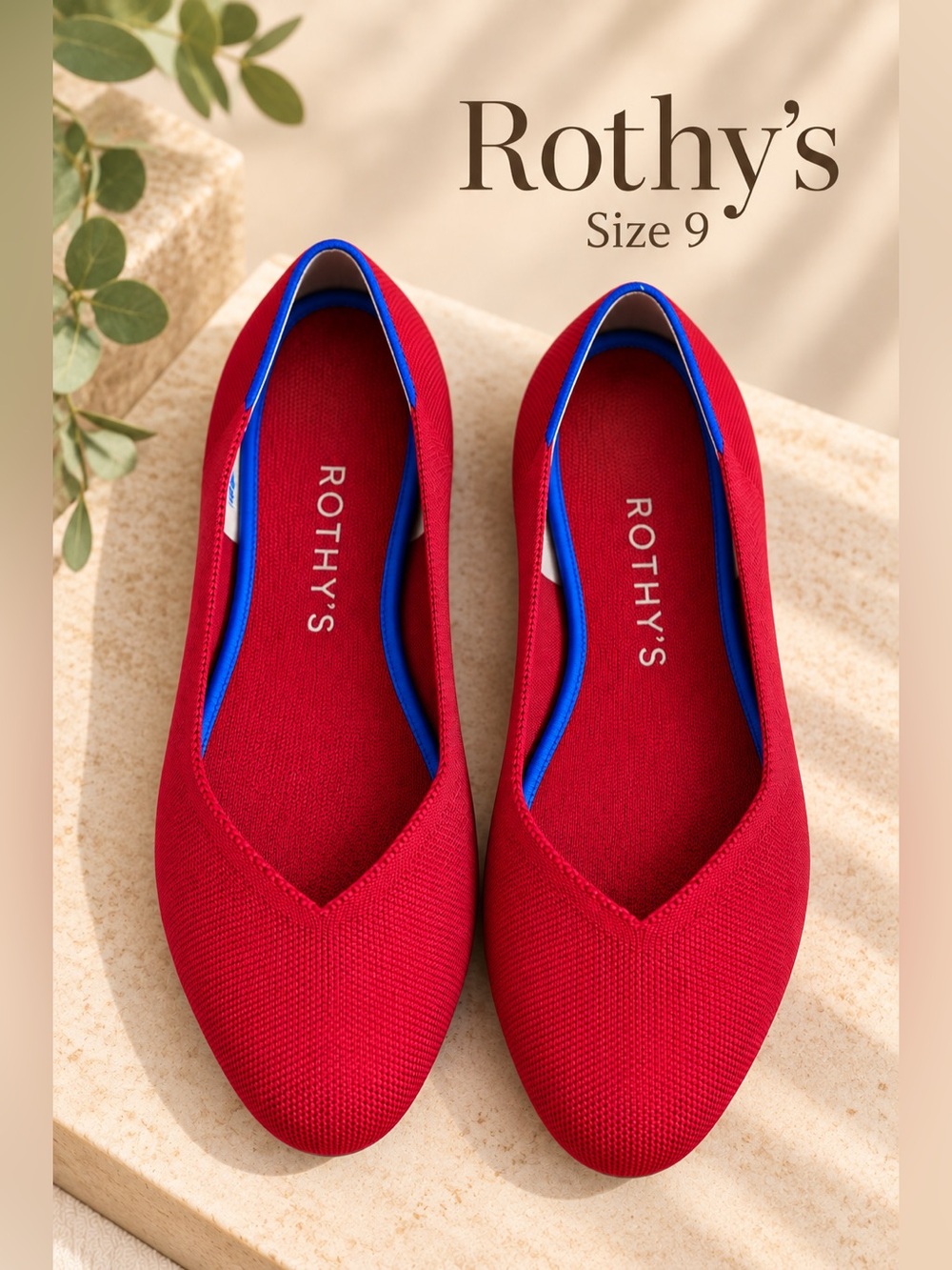 Rothy’s The Flat Red Blue Trim Knit Ballet Flats Women’s Size 9